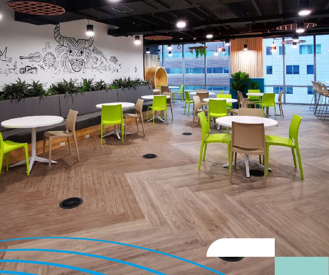 Zona de cafetería corporativa Angus Azul